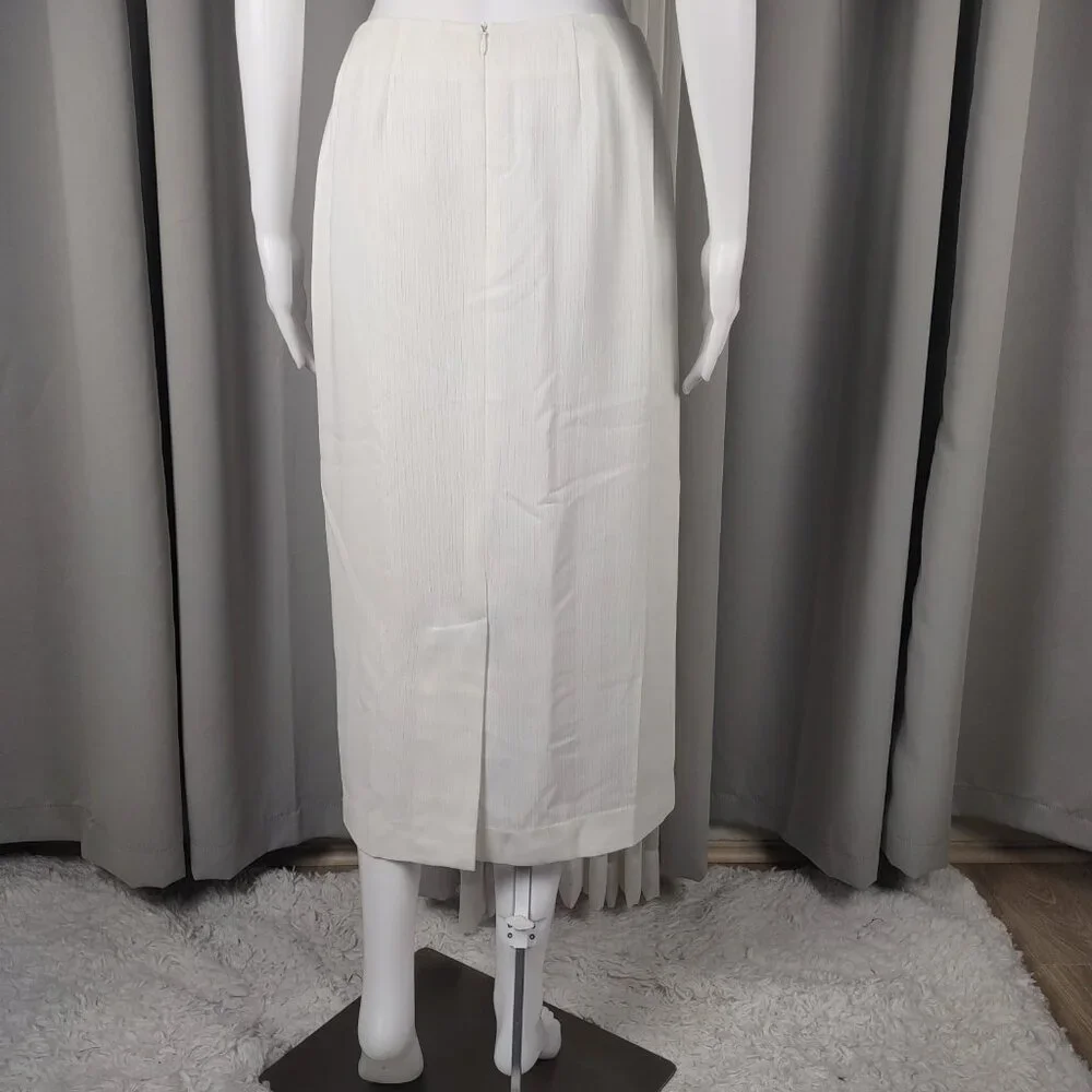 Larry Levine Petite 6P White Textured Midi Pencil Skirt Career Lined 31'' - Picture 3 of 9